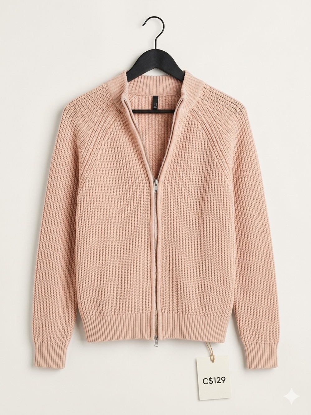 H&M Oversized Ribbed Zip-Front Driver's Sweater - Pale Pink/Nude - XS EUC